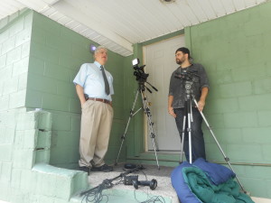 Stan with the film crew at Kecksburg.