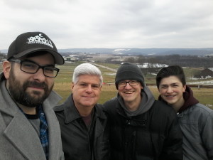  (From left to right) Seth Breedlove, Stan Gordon, Mark and Andy Matske. In the background is a section of the Chestnut Ridge. 