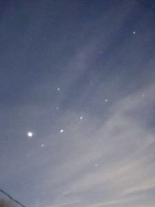 This photograph of the Starklink satellites was taken over Ligonier, PA (Used with permission of the witness.)
